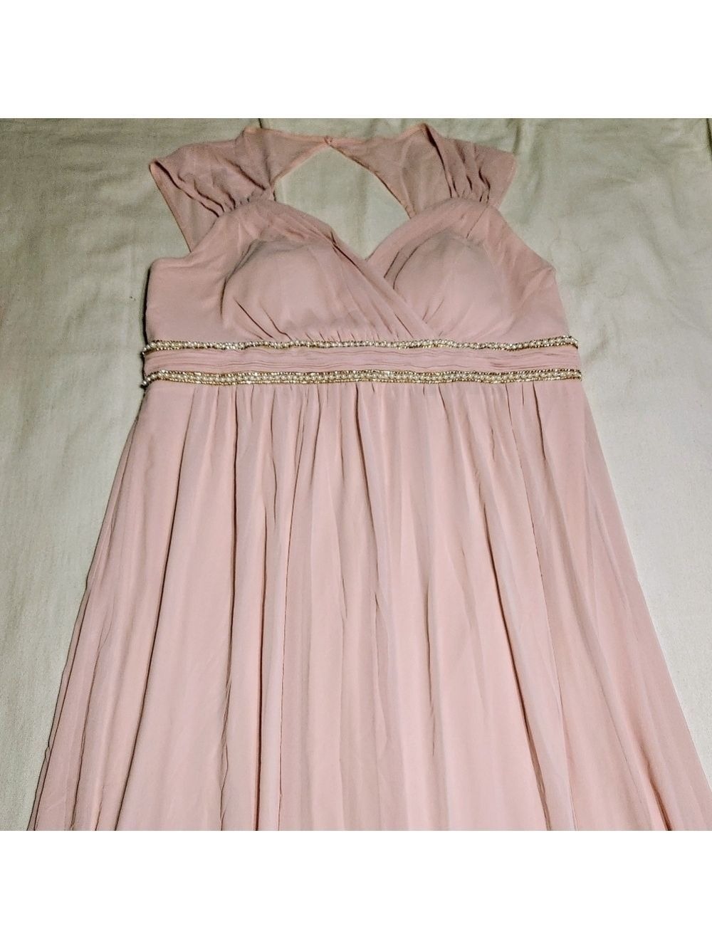 Ever Pretty Pink Chiffon Beaded Belt V Neck Maxi Dress Size 20 - Picture 6 of 13